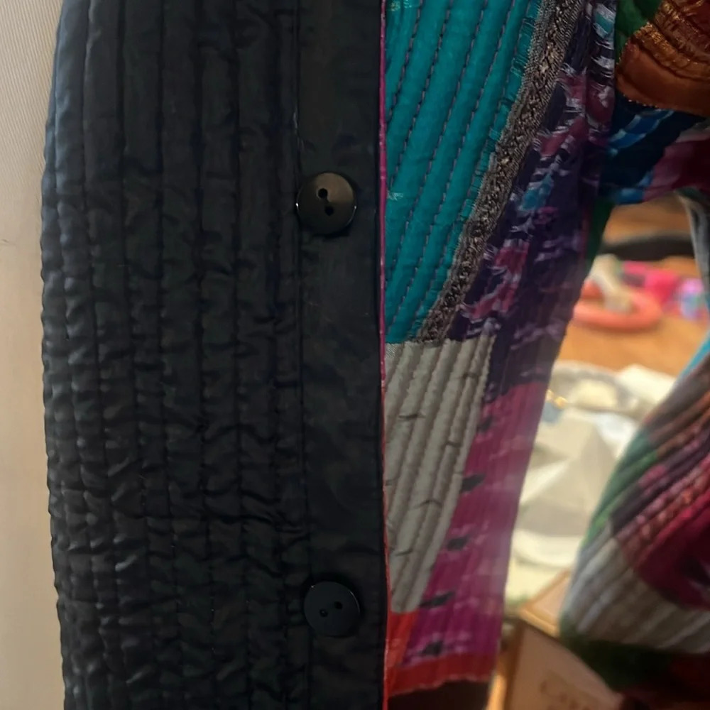 Sam Hill Collection Colorful Rainbow Reversible Quilted Patchwork Silk Jacket M - Picture 7 of 8